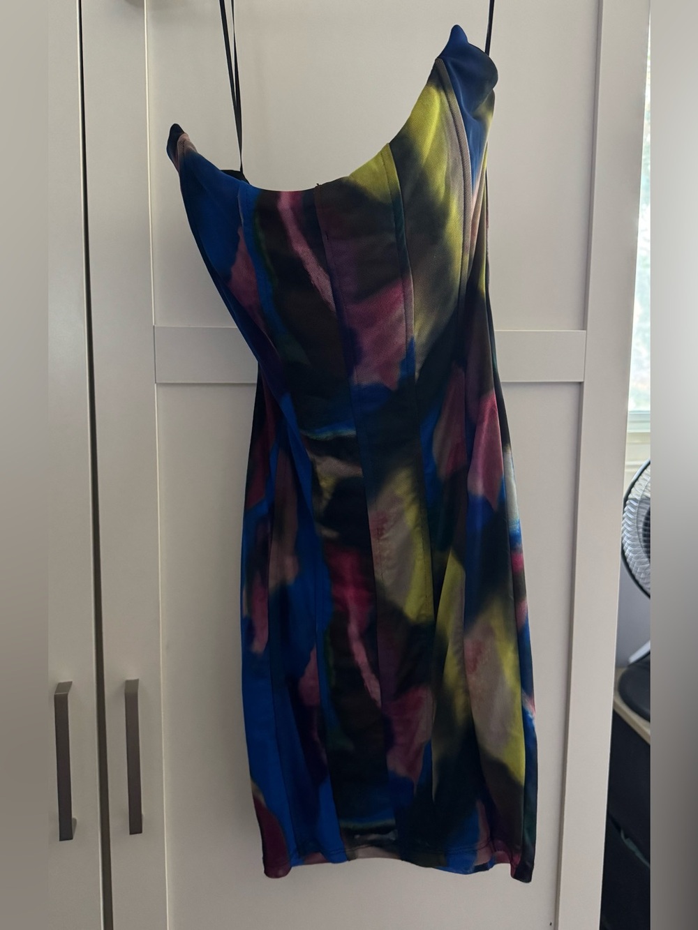 Abstract Multicolor Watercolor Mesh Strapless Corset Mini Dress